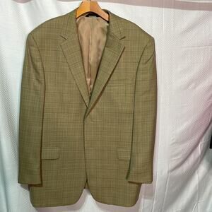 Andrew Fezza 44r tan plaid 💯 wool 2 button blazer wool lined no back pleat